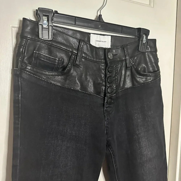 Current/Elliott Fused High Rise Stiletto Jeans Rocco Leather Piecing Black 26 - Picture 7 of 8